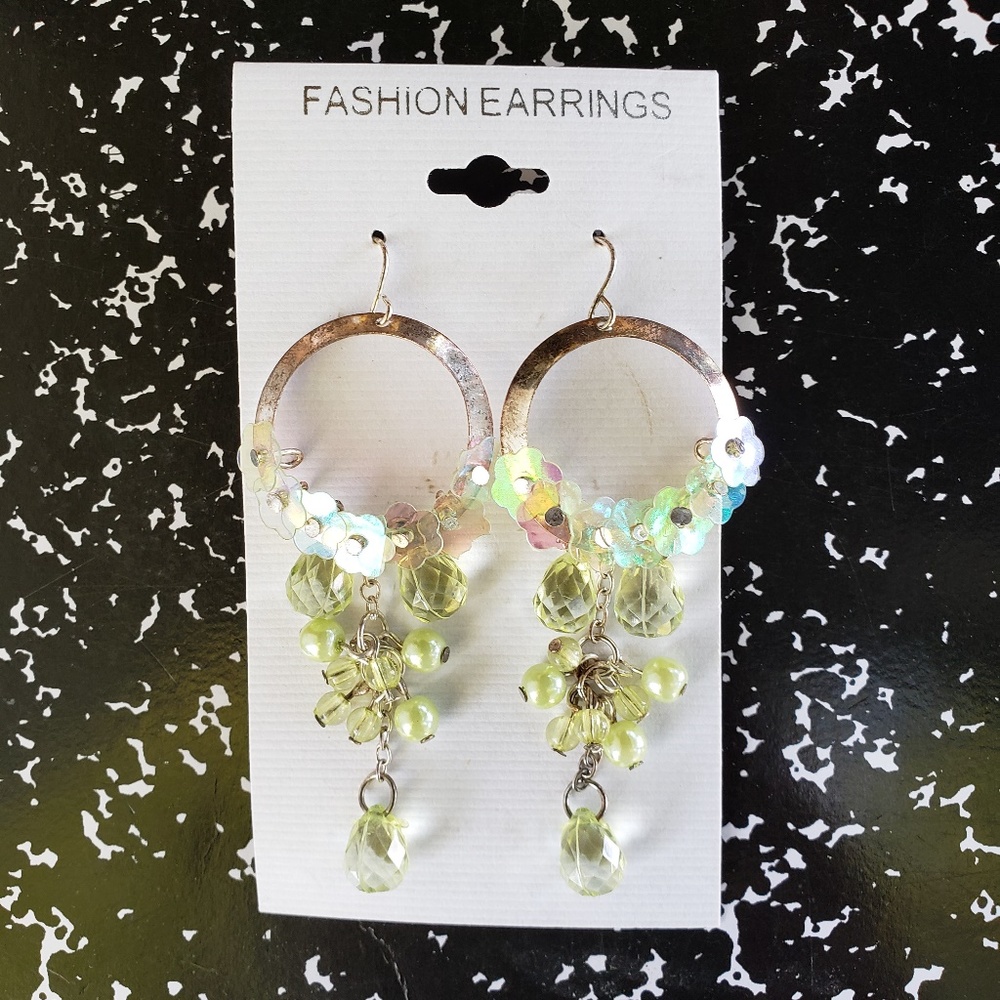 Green Beaded Dangling Earrings